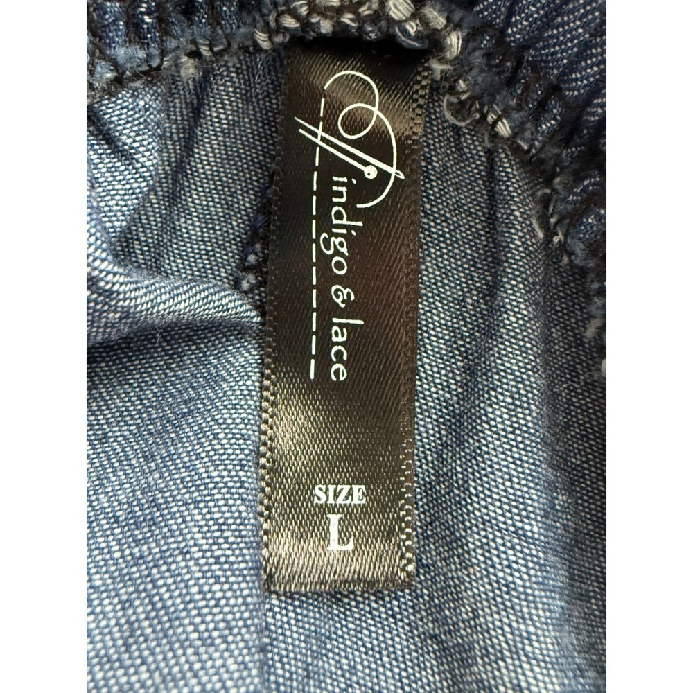 Indigo & Lace Blue Denim Look Handkerchief Hem Embroidered Midi Skirt Womens L - Picture 8 of 9